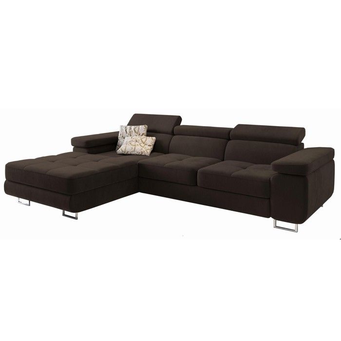Elma - Canapé d'angle convertible gauche 3 places velours marron - Vue supplémentaire 1
