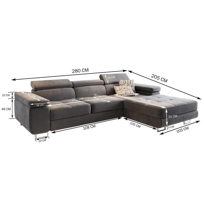 Elma - Canapé d'angle convertible gauche 3 places velours marron - Vue supplémentaire 3