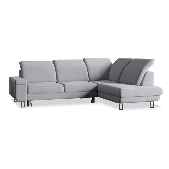 Lerma - Canapé d'angle convertible droit 3 places velours gris - Vue supplémentaire 1