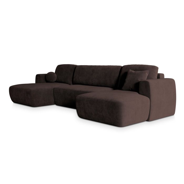 Sentum - Canapé panoramique convertible 5 places tissu marron - Vue supplémentaire 1