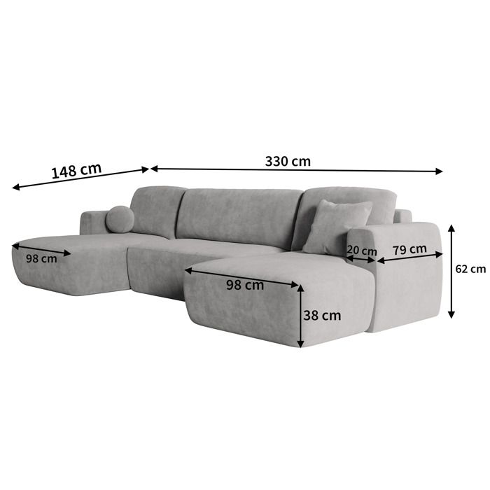 Sentum - Canapé panoramique convertible 5 places tissu marron - Vue supplémentaire 3