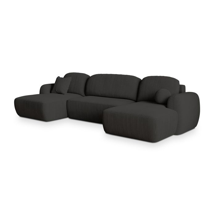 Canapé d'angle SAVONA, Canape Convertible - U - 5 places - 320x148x90 cm - Velours côtelé POSO 135 - Noir