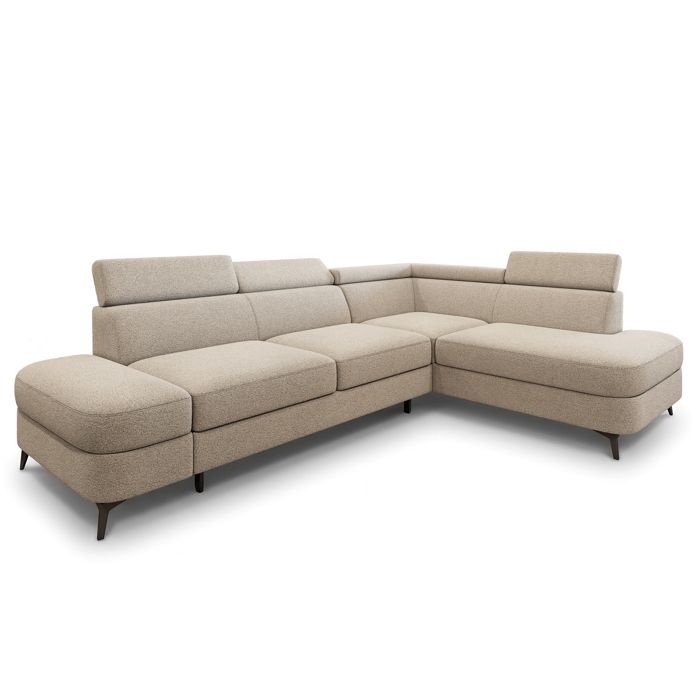 Avise - Canapé d'angle convertible droit 5 places tissu bouclette beige - Vue supplémentaire 1