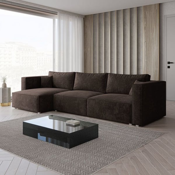 Tolmo - Canapé d'angle convertible 5 places chenille marron