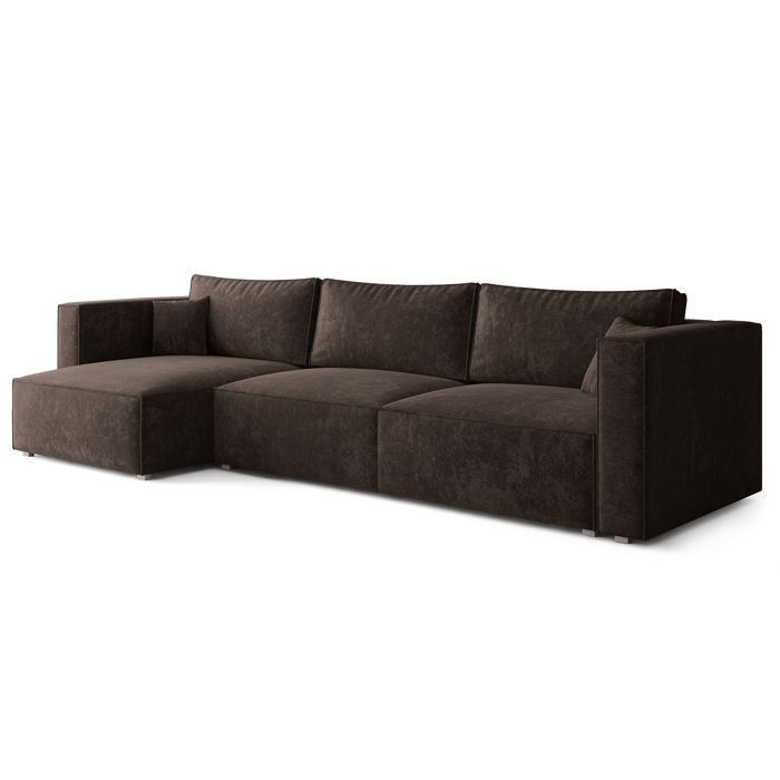 Tolmo - Canapé d'angle convertible 5 places chenille marron - Vue supplémentaire 1