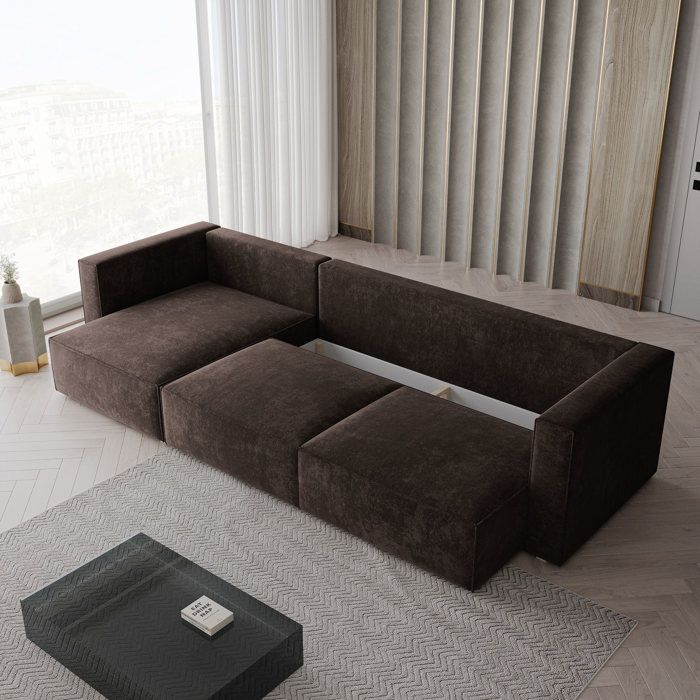 Tolmo - Canapé d'angle convertible 5 places chenille marron - Vue supplémentaire 2