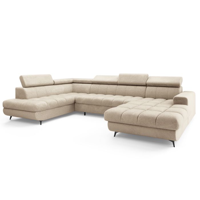 Coreno - Canapé panoramique convertible gauche 6 places tissu bouclette beige - Vue supplémentaire 1
