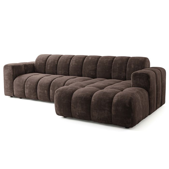 Setia - Canapé d'angle convertible droit 4 places chenille marron - Vue supplémentaire 1