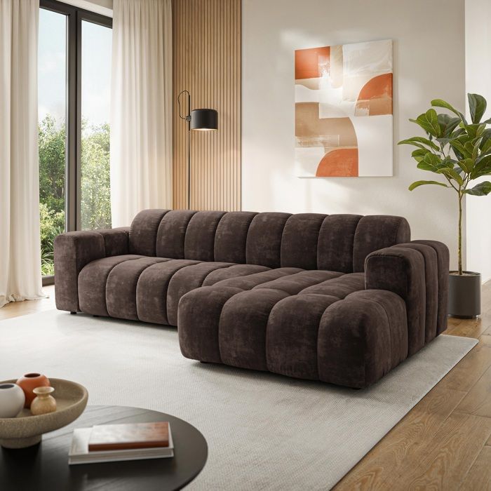 Setia - Canapé d'angle convertible droit 4 places chenille marron - Vue supplémentaire 2