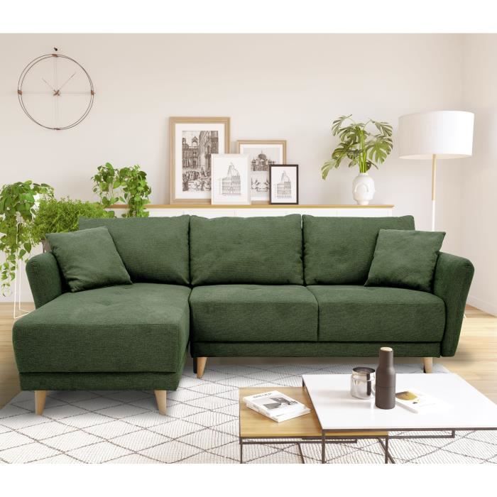 Produit similaire: Canapé d'angle convertible réversible 3-4 places CLAUDIUS - Tissu Vert Olive - Coffre de rangement - L 244 x P 158 x H 95 cm