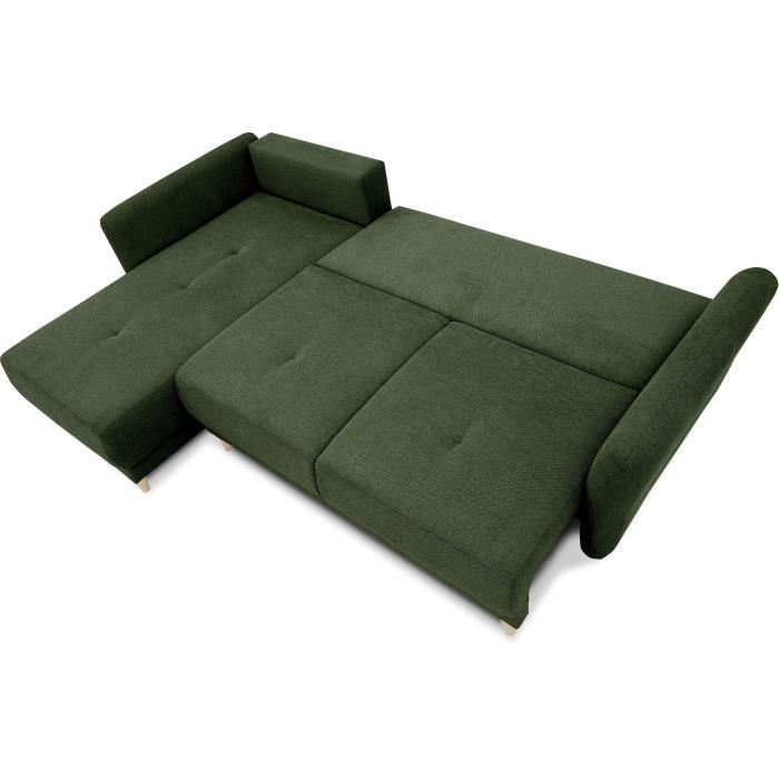 Canapé d'angle convertible réversible 3-4 places CLAUDIUS - Tissu Vert Olive - Coffre de rangement - L 244 x P 158 x H 95 cm - Vue supplémentaire 2