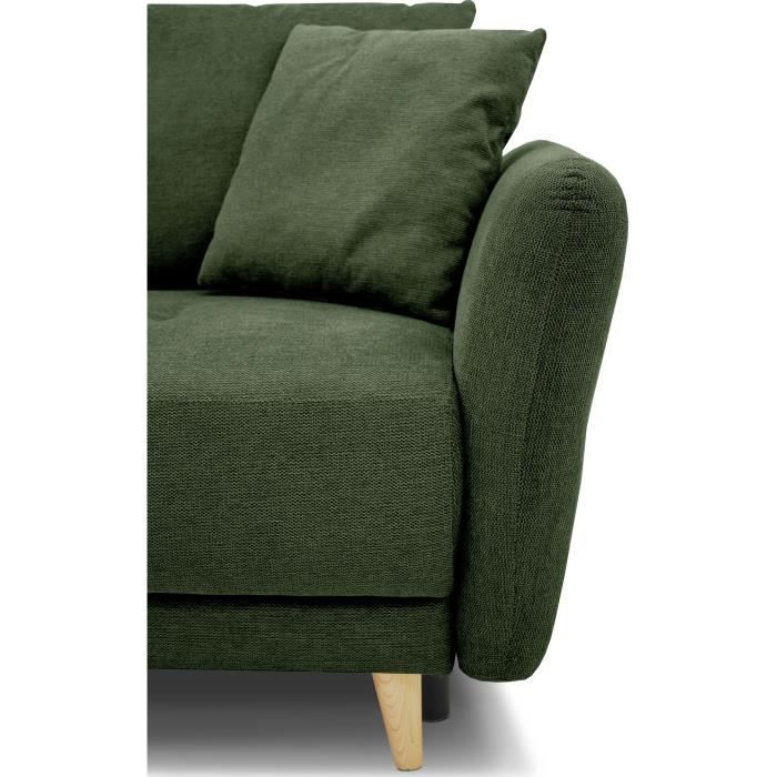 Canapé d'angle convertible réversible 3-4 places CLAUDIUS - Tissu Vert Olive - Coffre de rangement - L 244 x P 158 x H 95 cm - Vue supplémentaire 3