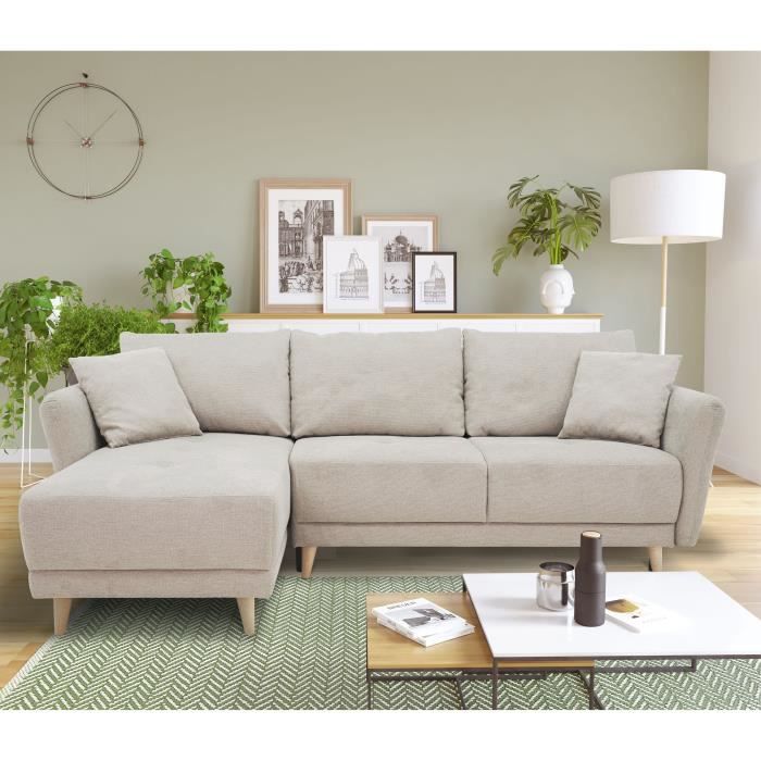 Produit similaire: Canapé d'angle convertible réversible 3-4 places CLAUDIUS - Tissu Beige - Coffre de rangement - L 244 x P 158 x H 95 cm