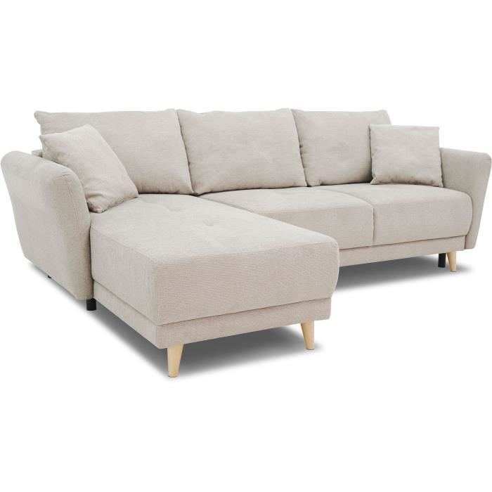 Canapé d'angle convertible réversible 3-4 places CLAUDIUS - Tissu Beige - Coffre de rangement - L 244 x P 158 x H 95 cm - Vue supplémentaire 1