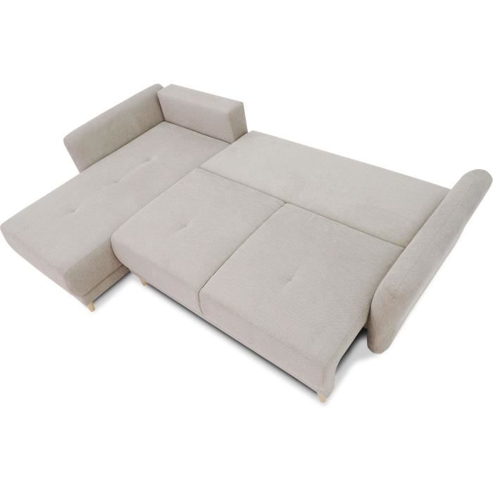 Canapé d'angle convertible réversible 3-4 places CLAUDIUS - Tissu Beige - Coffre de rangement - L 244 x P 158 x H 95 cm - Vue supplémentaire 2