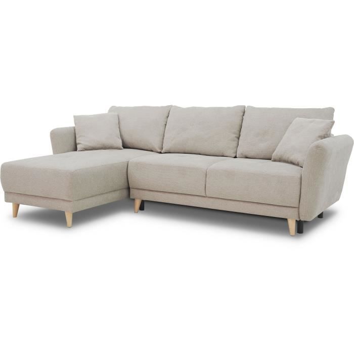 Canapé d'angle convertible réversible 3-4 places CLAUDIUS - Tissu Beige - Coffre de rangement - L 244 x P 158 x H 95 cm - Vue supplémentaire 3