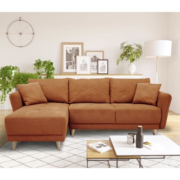 Produit similaire: Canapé d'angle convertible réversible 3-4 places CLAUDIUS - Tissu Terracotta - Coffre de rangement - L 244 x P 158 x H 95 cm