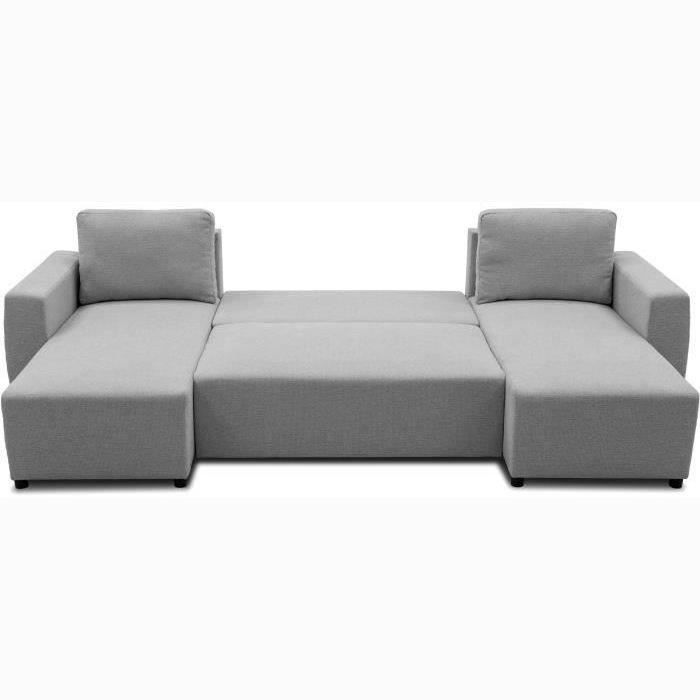 Canapé d'angle convertible panoramique PHARELL 5/6 places - Tissu souris - Coffre de rangement - L297 x P155 x H85 cm - Vue supplémentaire 2