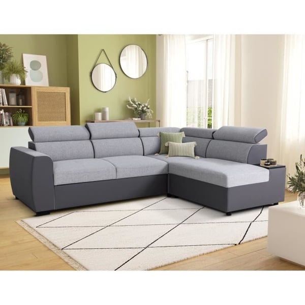 Canapé Kelio 5 places angle tissu anthracite