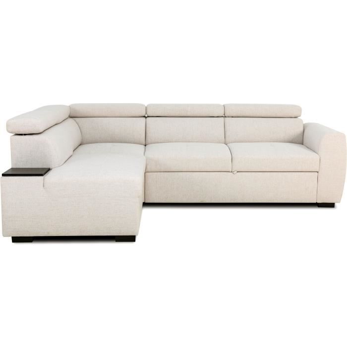 Canapé d'angle convertible réversible - 4/5 places - KELIO - Tissu Beige - 3 tétières - 245 x 184 x 77/87 cm - Vue supplémentaire 1