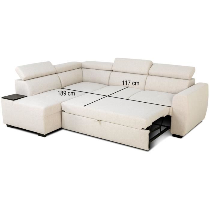Canapé d'angle convertible réversible - 4/5 places - KELIO - Tissu Beige - 3 tétières - 245 x 184 x 77/87 cm - Vue supplémentaire 2