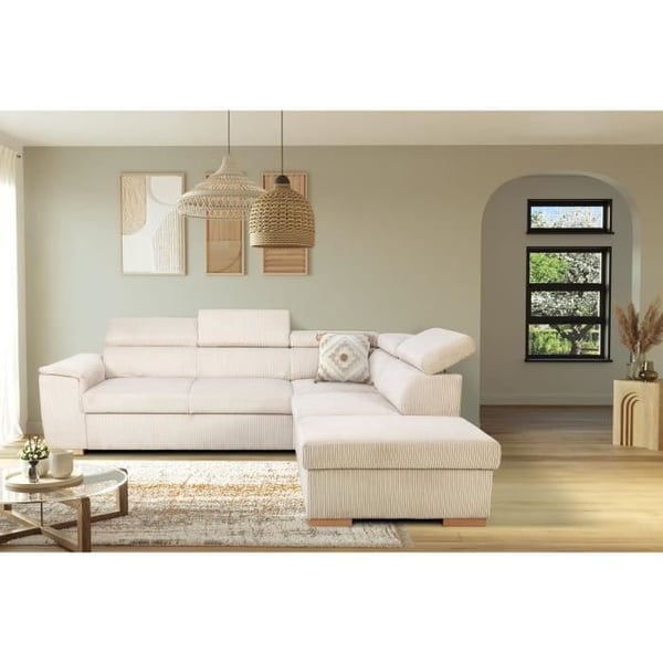 Canapé Daytona angle 5 places velours côtelé beige