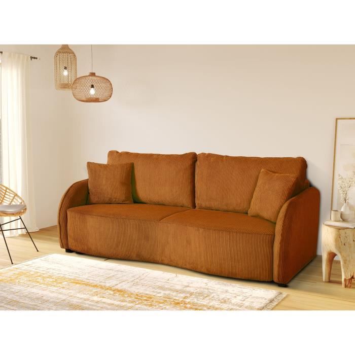 Produit similaire: Canapé convertible 3 places - BARI - Velours cotelé - Terracotta - Coffre de rangement - 215 x 89 x 100 cm