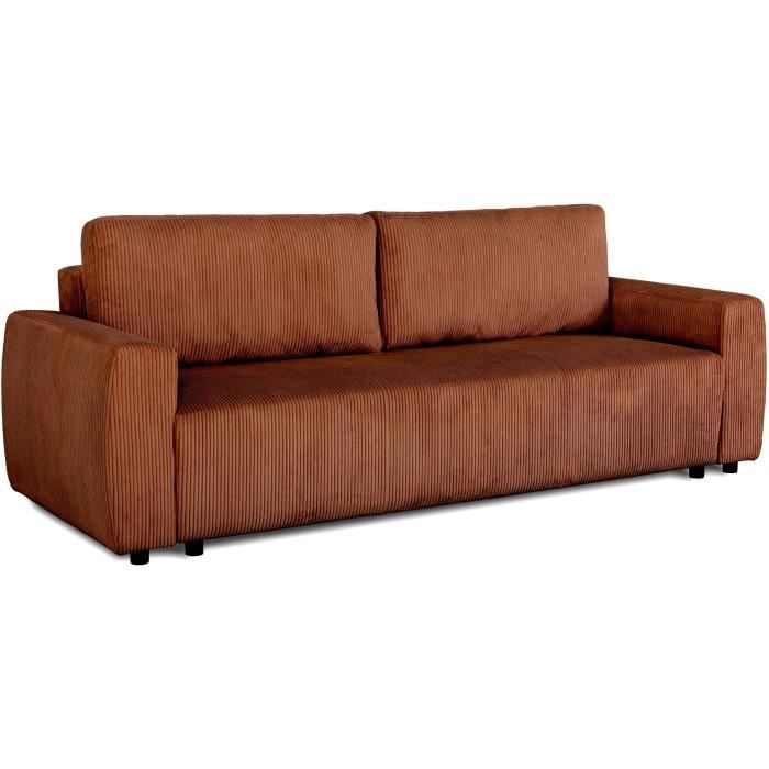 Canapé convertible - 3 places - PHARELL - Tissu Velours côtelé Terracotta - Coffre - 231 x 84 x 91 cm - Vue supplémentaire 1