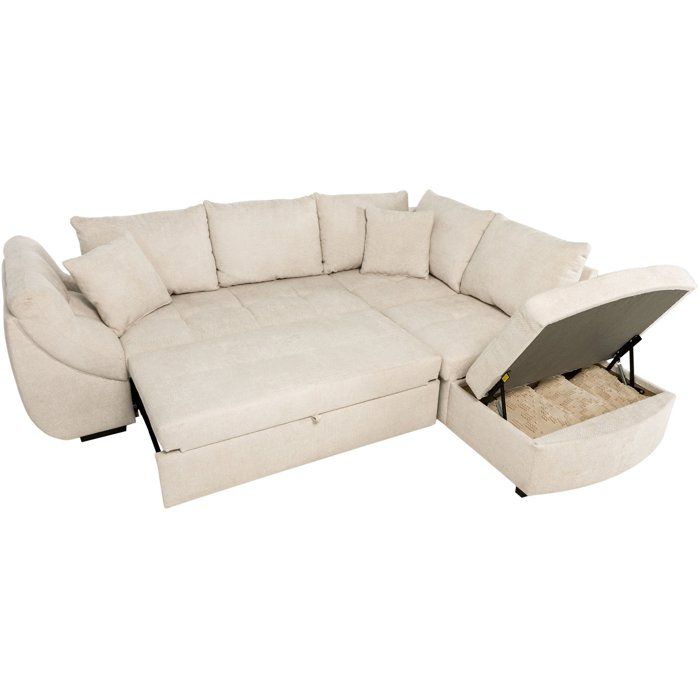 Calvin - Canapé d'angle convertible 4 places chenille beige - Vue supplémentaire 3