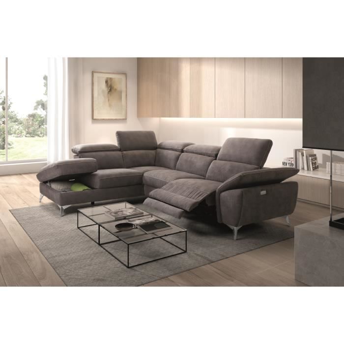 Canapé d'angle 1 relax électrique avec coffre couleur Gris foncé angle à gauche - Longueur 273 x Profondeur 212 x Hauteur 78-99 cm - Vue supplémentaire 2