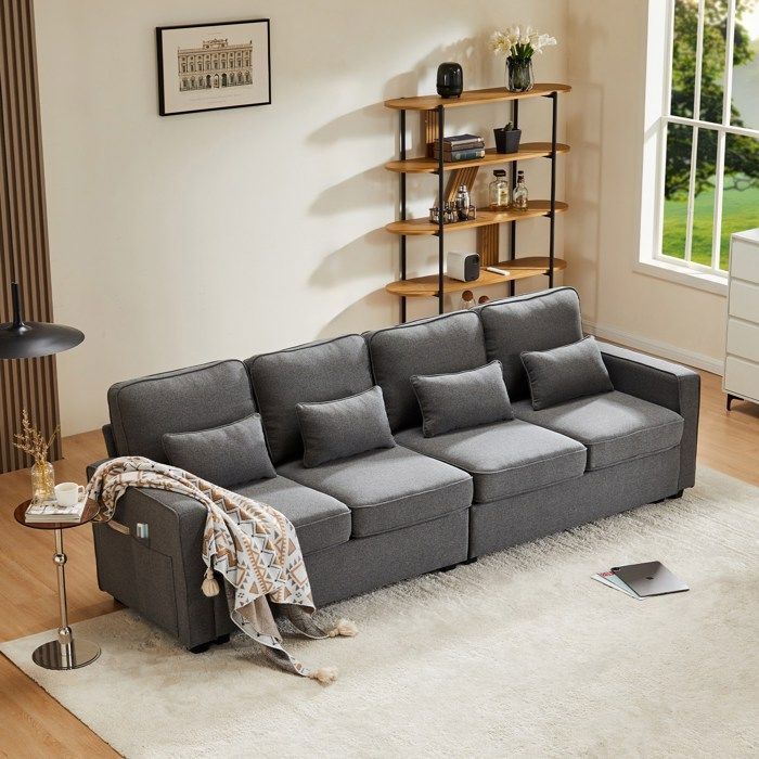 Produit similaire: Canapé 4 Places Moderne en Tissu de Lin,avec Poches accoudoirs et 4 Coussins, canapé de Style Simple 264*83*87cm, Gris foncé