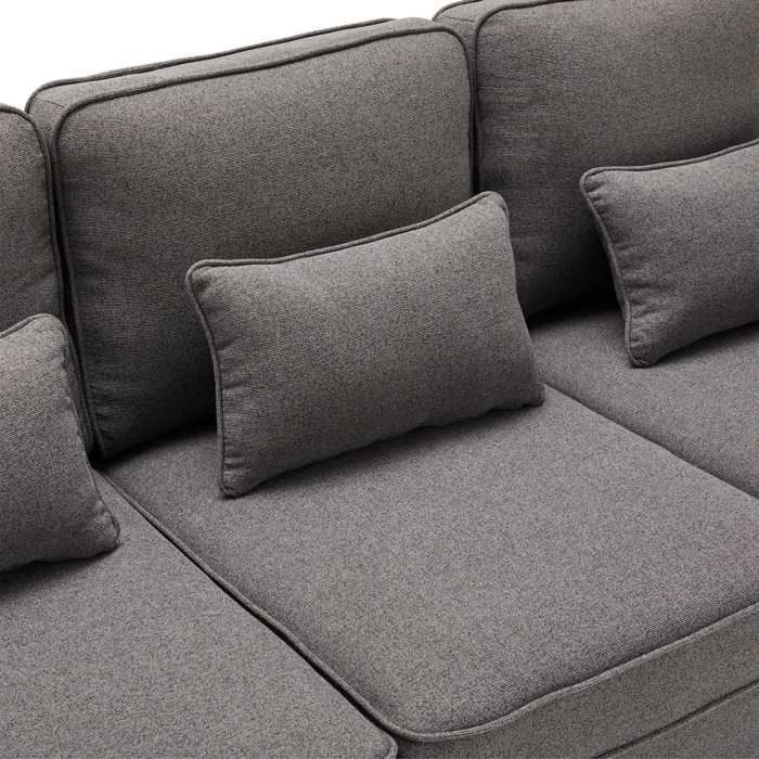 Canapé 4 Places Moderne en Tissu de Lin,avec Poches accoudoirs et 4 Coussins, canapé de Style Simple 264*83*87cm, Gris foncé - Vue supplémentaire 3