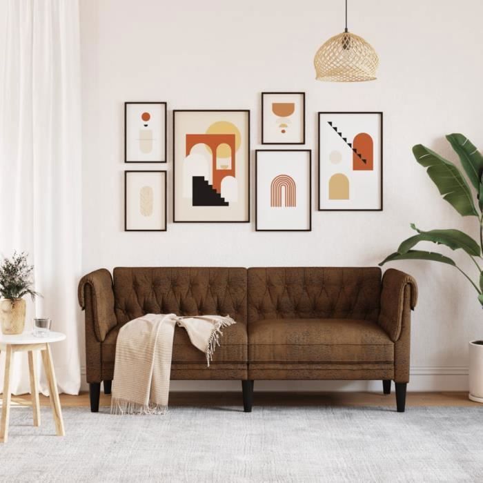 Canapé Chesterfield - MOTHINESSTO - 2 places - Tissu marron - Style classique - Confort moelleux - Vue supplémentaire 1