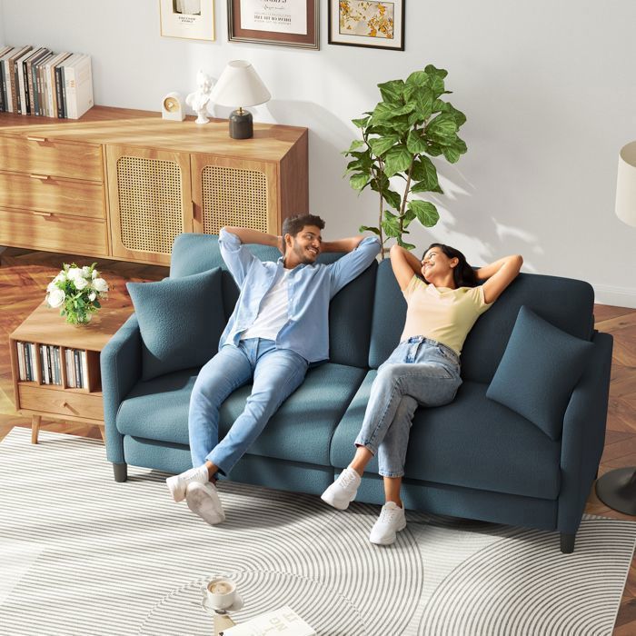 Canapé 3 Places en Velours Teddy Bleu Gris pour Salon,Chambre à Coucher,Canapé Scandinave avec 3 coussins,2 oreillers,193×78×85CM - Vue supplémentaire 3