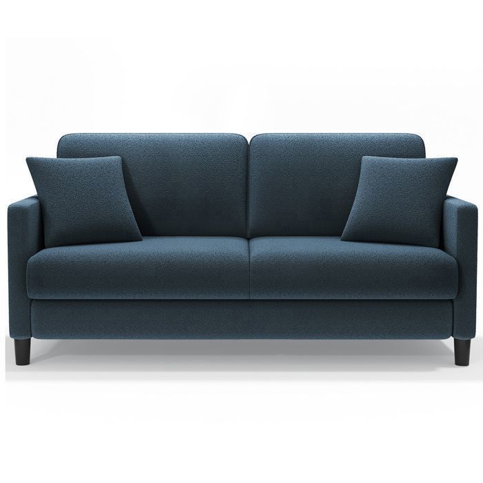 Canapé 2 Places en Velours Teddy Bleu Gris pour Salon,Canapé Scandinave avec 2 coussins comfortable,pieds en bois,165×78×85CM - Vue supplémentaire 1