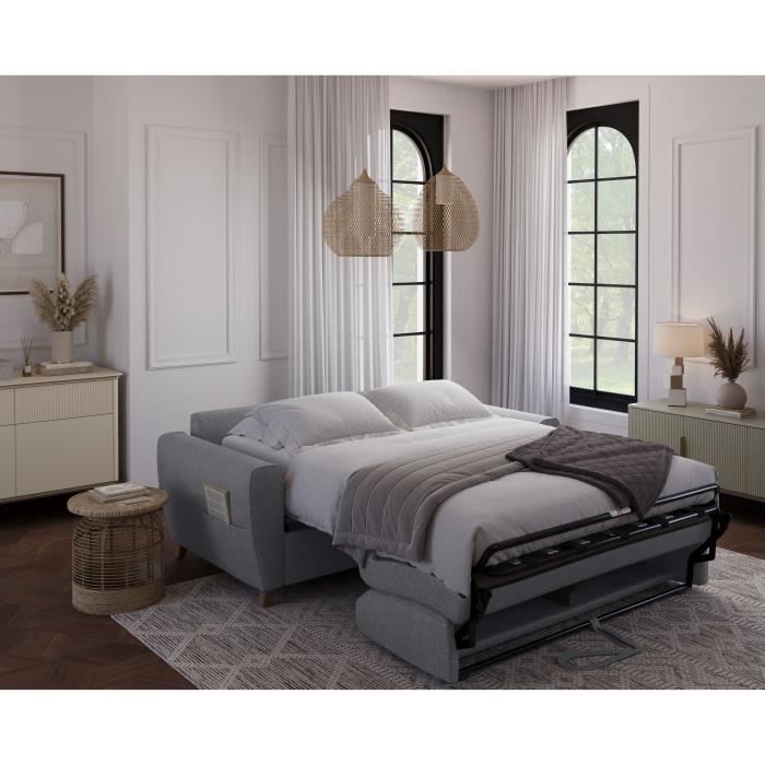 Canapé convertible express 3 places SKY - Tissu Gris - matelas 14cm - 192 x 100 x 88 cm - Vue supplémentaire 2