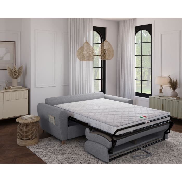 Canapé convertible express 3 places SKY - Tissu Gris - matelas 14cm - 192 x 100 x 88 cm - Vue supplémentaire 3