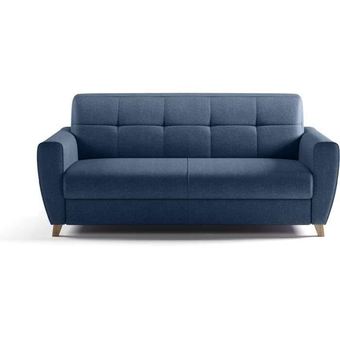 Canapé convertible express 3 places SKY - Tissu Bleu - matelas 14cm - 192 x 100 x 88 cm - Vue supplémentaire 1