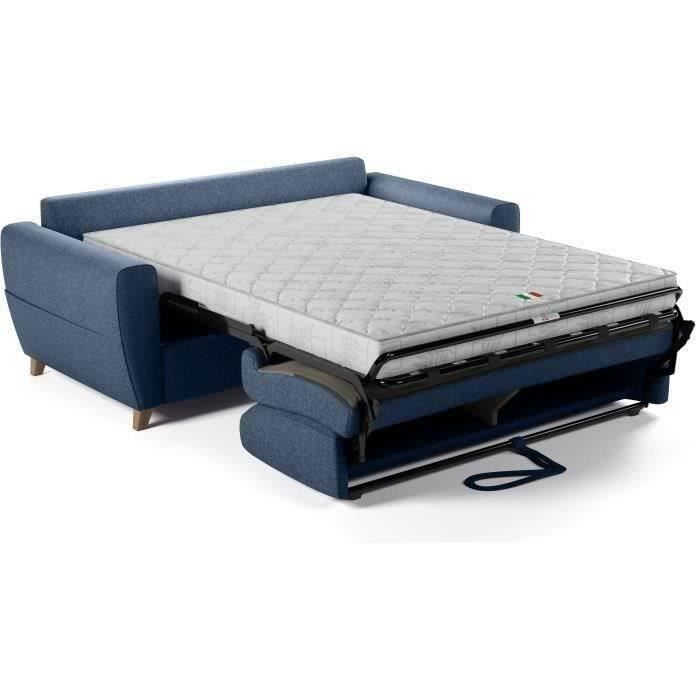 Canapé convertible express 3 places SKY - Tissu Bleu - matelas 14cm - 192 x 100 x 88 cm - Vue supplémentaire 2