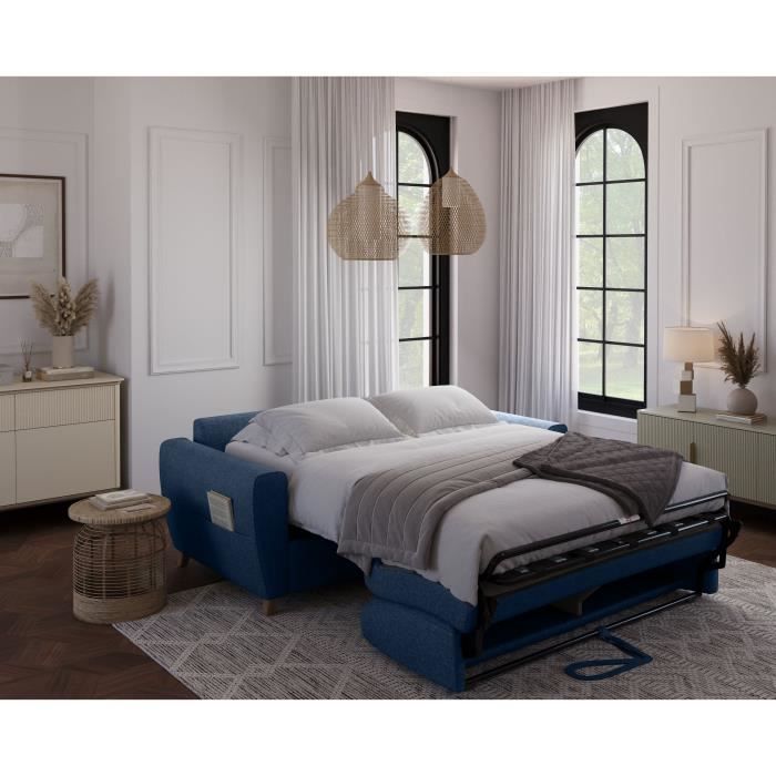 Canapé convertible express 3 places SKY - Tissu Bleu - matelas 14cm - 192 x 100 x 88 cm - Vue supplémentaire 3