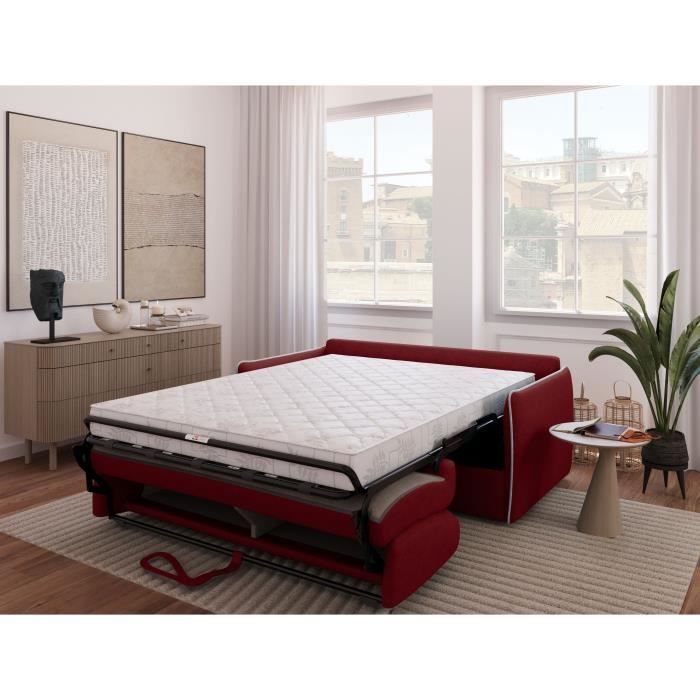 Canapé convertible express - AGATHE - Tissu Rouge - matelas 14cm - 175 x 100 x 87 cm - Vue supplémentaire 2
