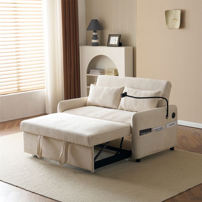 Canapé-lit Convertible 2 Places,canapé moderne avec dossier réglable,support pour téléphone portable et prise USB,Beige - Vue supplémentaire 2