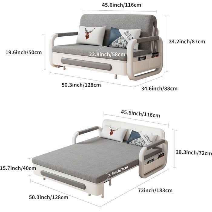Canapé convertible avec fonction lit et rangement, canapé-lit pour petits espaces et salons, 128 cm - Vue supplémentaire 3
