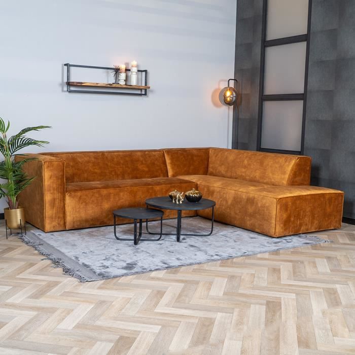 Produit similaire: Livin24  Canapé d'angle en velours Memphis cognac droit