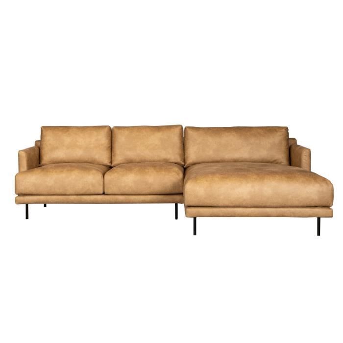 Denver - Canapé d'angle fixe 4 places cuir beige - Vue supplémentaire 1