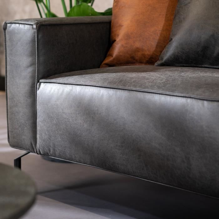 Canapé d'angle industriel Livin24 Kansas anthracite gauche - Confortable et durable en cuir écologique - Vue supplémentaire 3