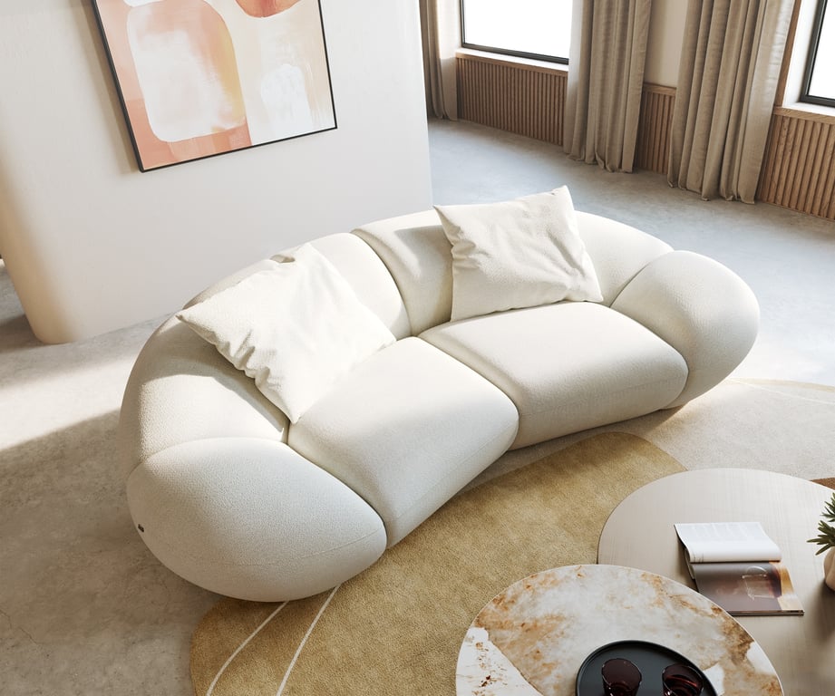 Lunna - Canapé 2 places tissu bouclette beige - Vue supplémentaire 1