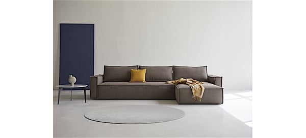 Newilla - Canapé d'angle convertible 4 places tissu marron