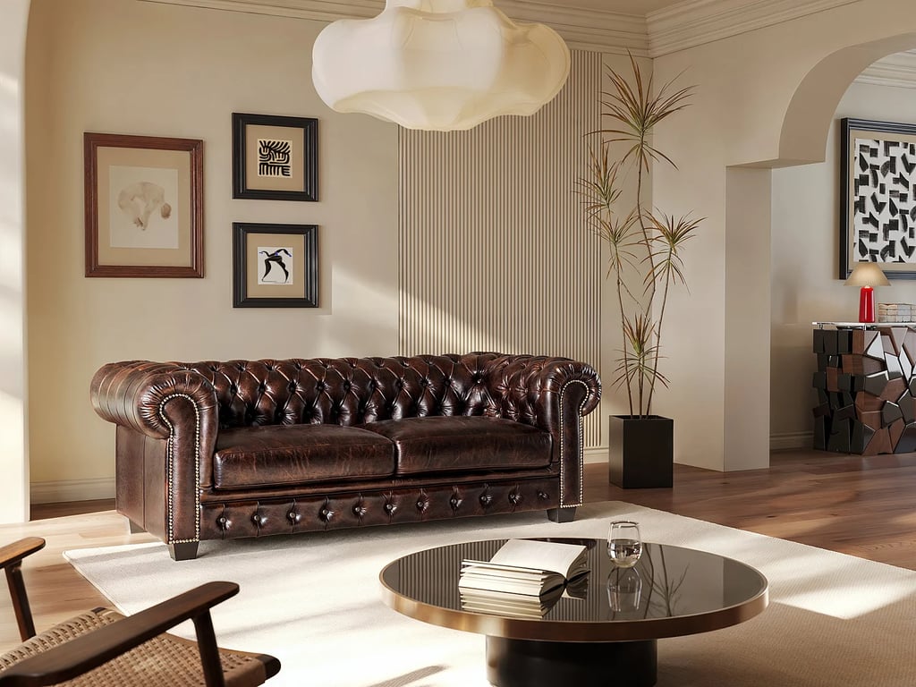 Produit similaire: Canapé fixe chesterfield BRENTON 3 places en cuir de buffle - Chocolat reflets châtains