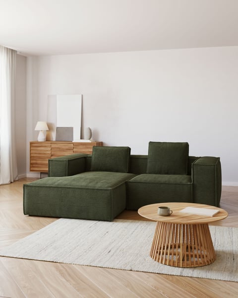 Blok - Canapé 2 places en velours côtelé vert avec angle gauche